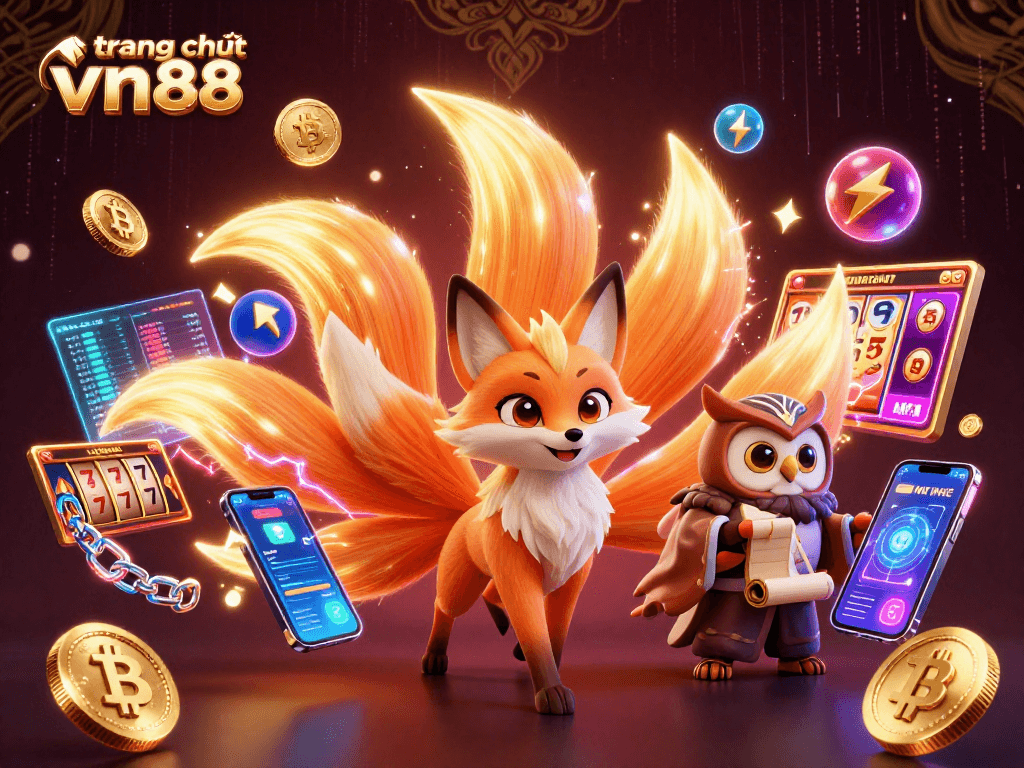 Experience gaming excitement with trang chủ vn88, featuring vivid 3D characters in a vibrant casino scene.