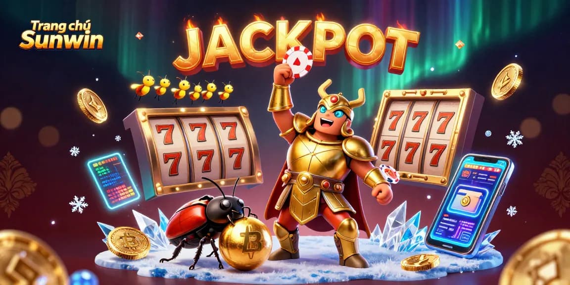 Play slots with excitement at Trang chủ Sunwin as a 3D cartoon beetle celebrates a jackpot win!