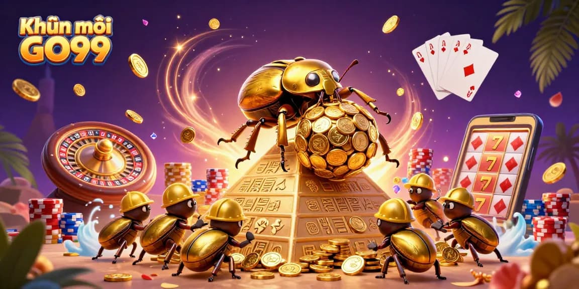 Experience the thrill of Khuyến mãi GO99 with golden coins and casino symbols in this dynamic illustration.