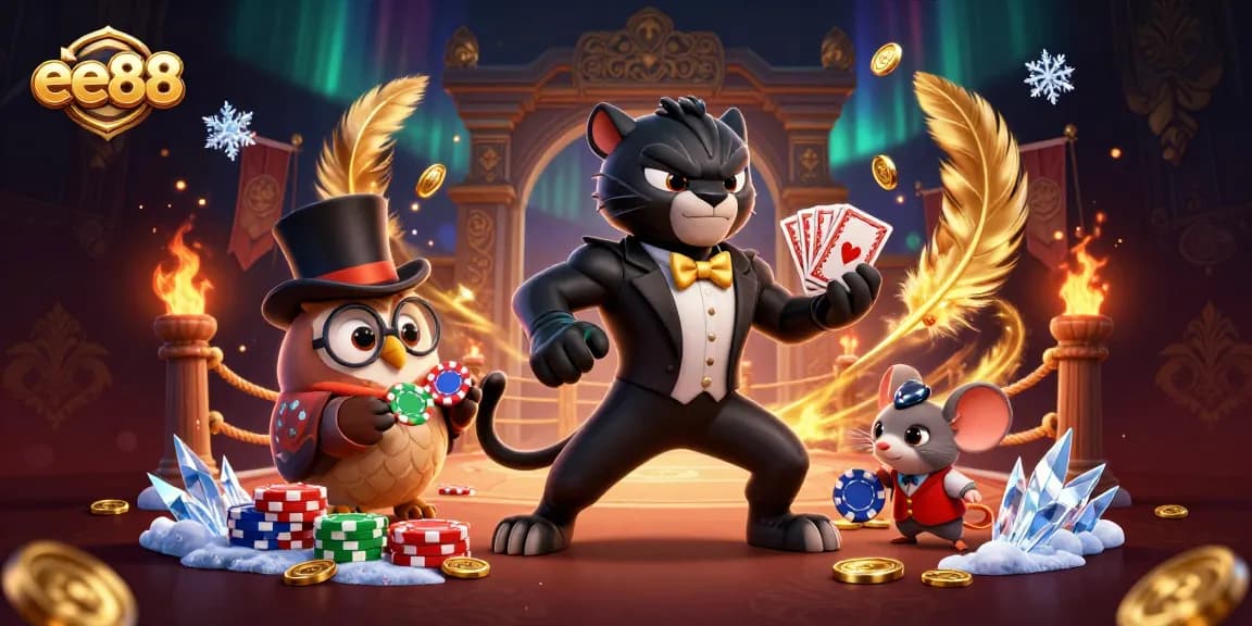 Experience the vibrant gameplay of ee88 with a stylish panther dealer amidst a casino scene.