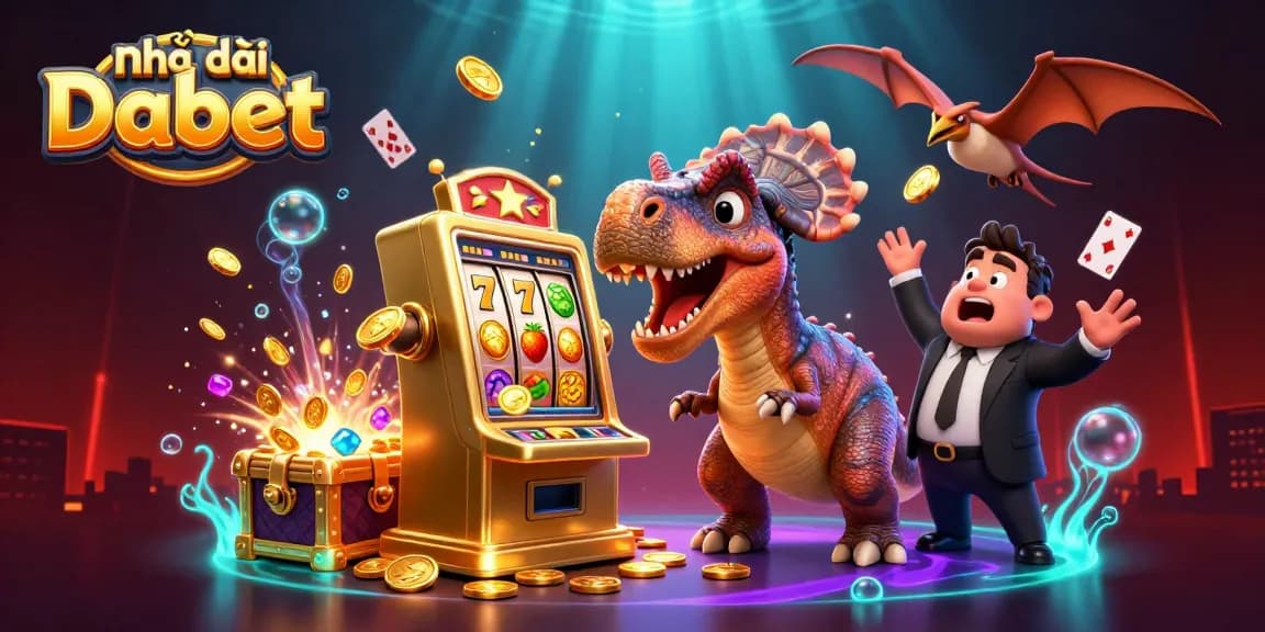 Nhà cái Dabet features a pachycephalosaurus winning jackpots at a vibrant casino scene.