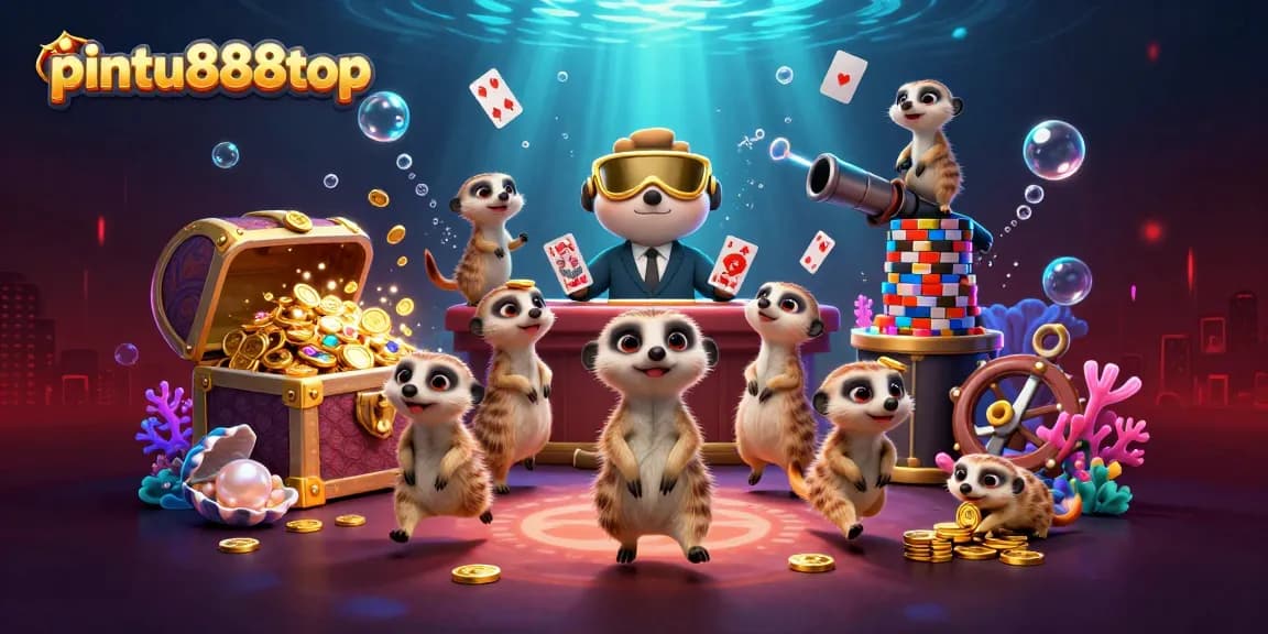 Experience exciting gameplay at pintu888top with meerkats managing a fantasy casino scene.