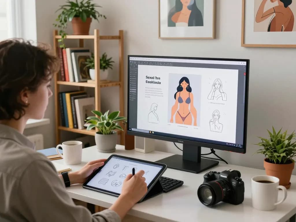Digital artist focusing on sex AI illustrations in a modern studio
