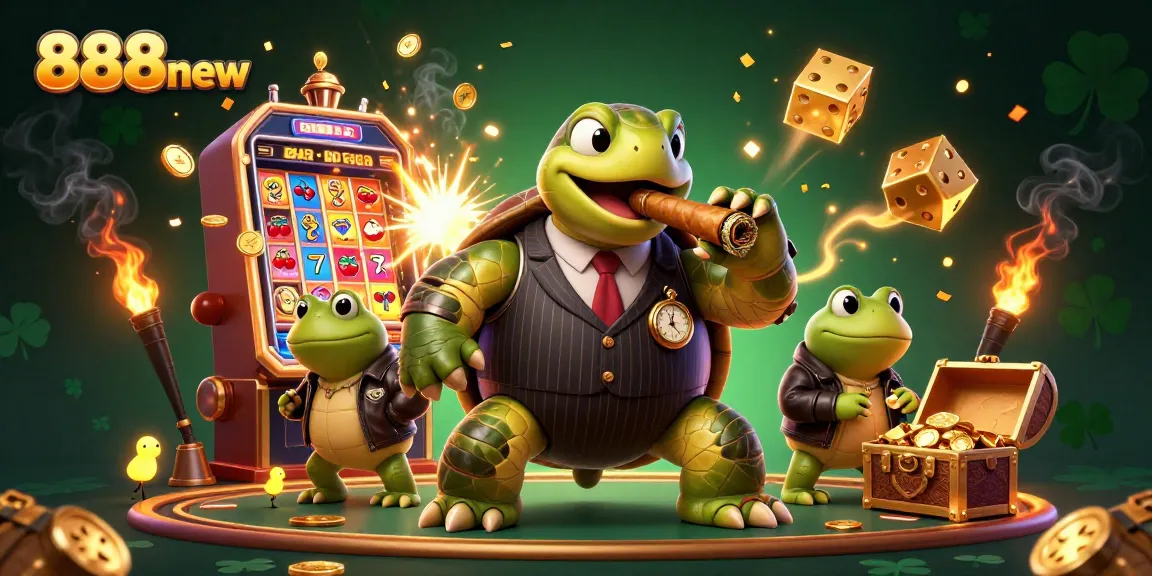 Experience thrilling wins with 888new as the massive turtle and bullfrogs illuminate the casino floor.