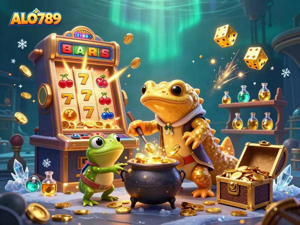Experience thrilling gameplay at ALO789 with golden treasures and enchanting characters in an exciting casino setting.