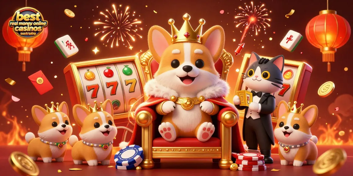 Win at the best real money online casinos Australia with a vibrant, playful scene.