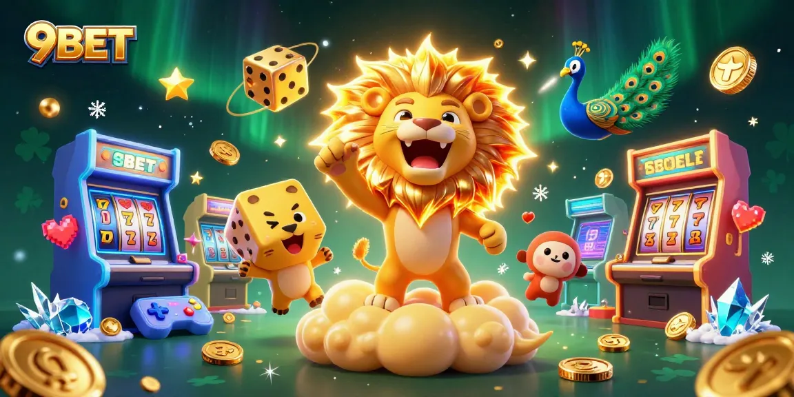 Engage with 9BET's ultra-detailed casino scene featuring vibrant 3D characters and dynamic gaming elements.