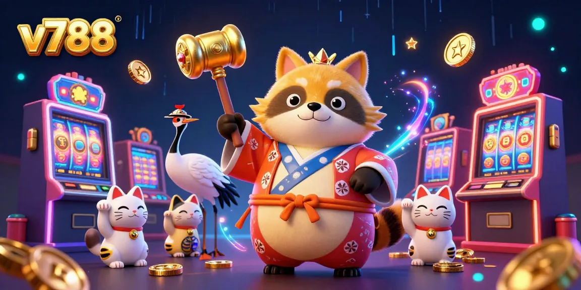 Experience the excitement of v788 with dynamic slot machines and festive characters in a vibrant casino setting.