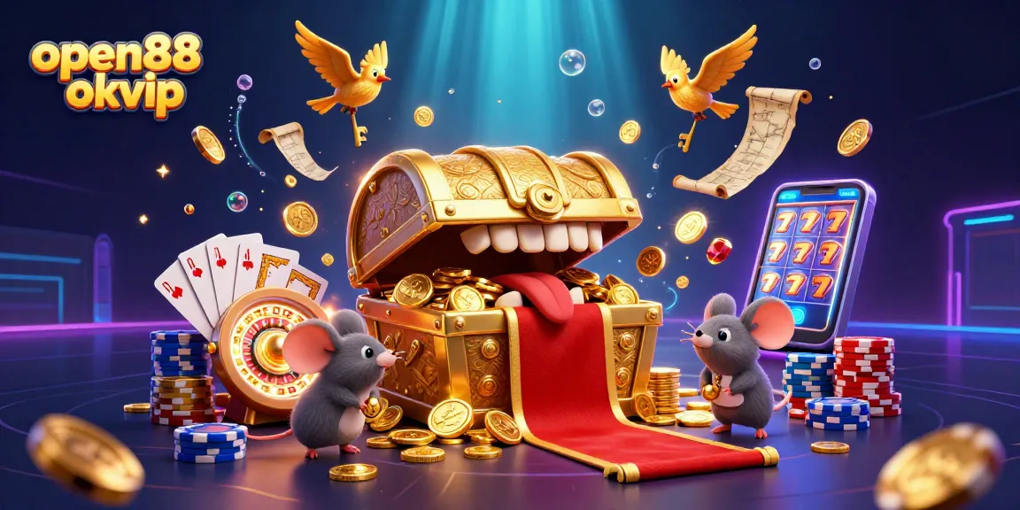 Engage with thrilling games at open88 okvip featuring treasure chests, coins, and casino vibes.