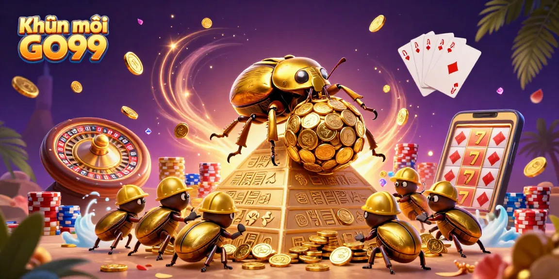 Experience the thrill of Khuyến mãi GO99 with golden coins and casino symbols in this dynamic illustration.