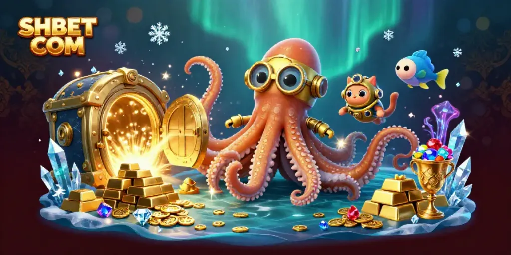Join the adventure at SHBET COM with a stunning treasure scene featuring a kraken and diving cat!