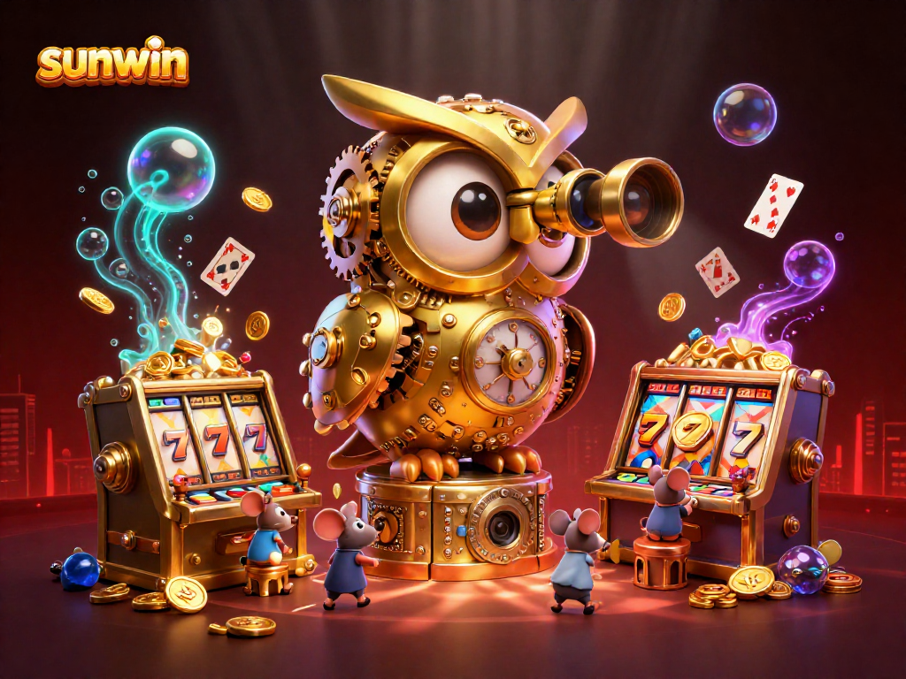 Engage in thrilling gameplay at sunwin as a golden owl oversees a bustling casino.