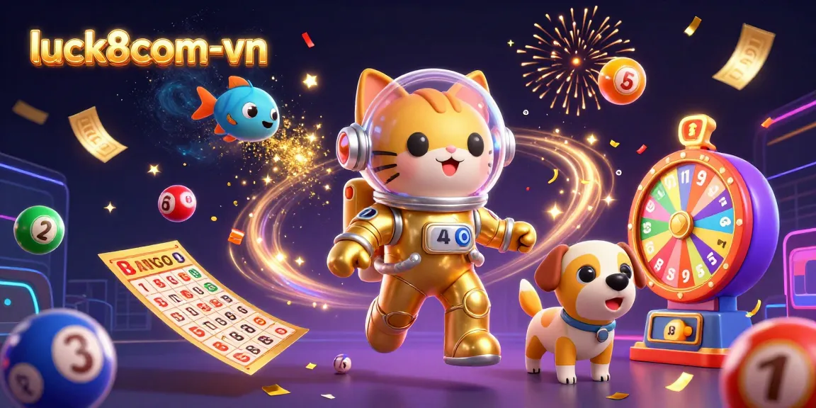 Experience the thrill of luck8com-vn with a vibrant 3D casino scene featuring playful characters and dynamic gaming elements.