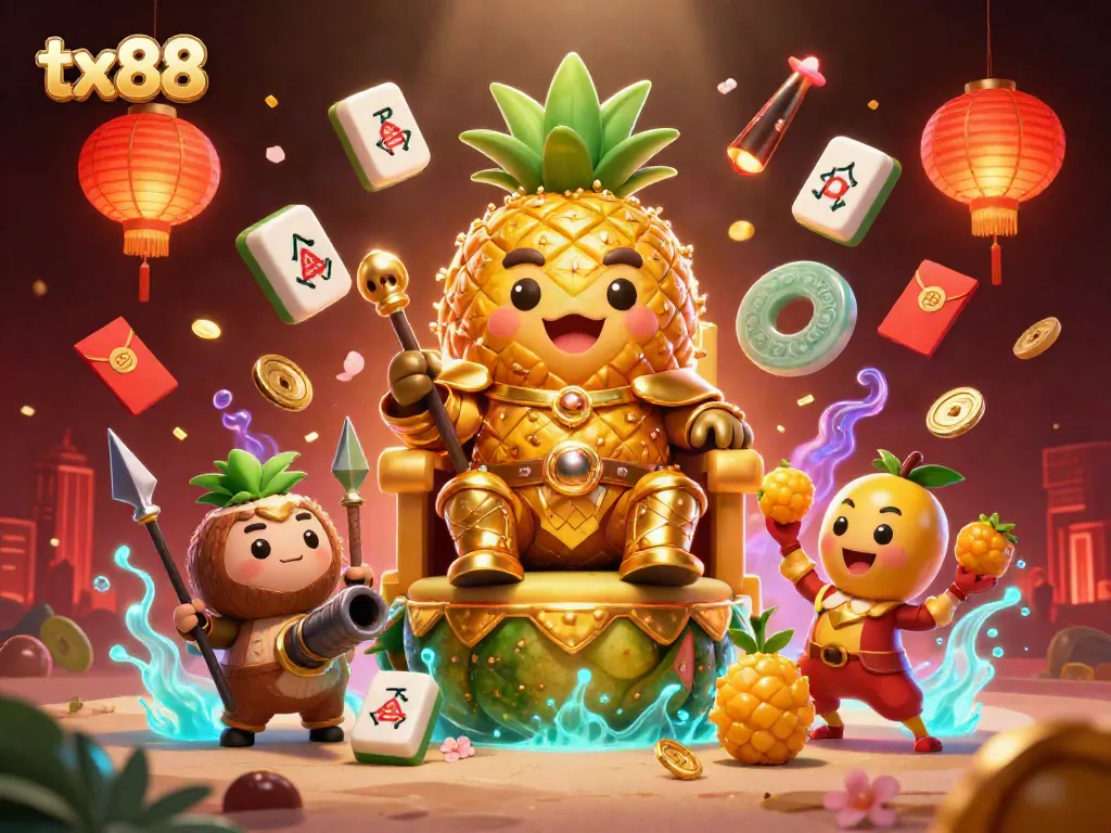 Spin and win at tx88 with the golden pineapple king and vibrant casino elements in a lively atmosphere.