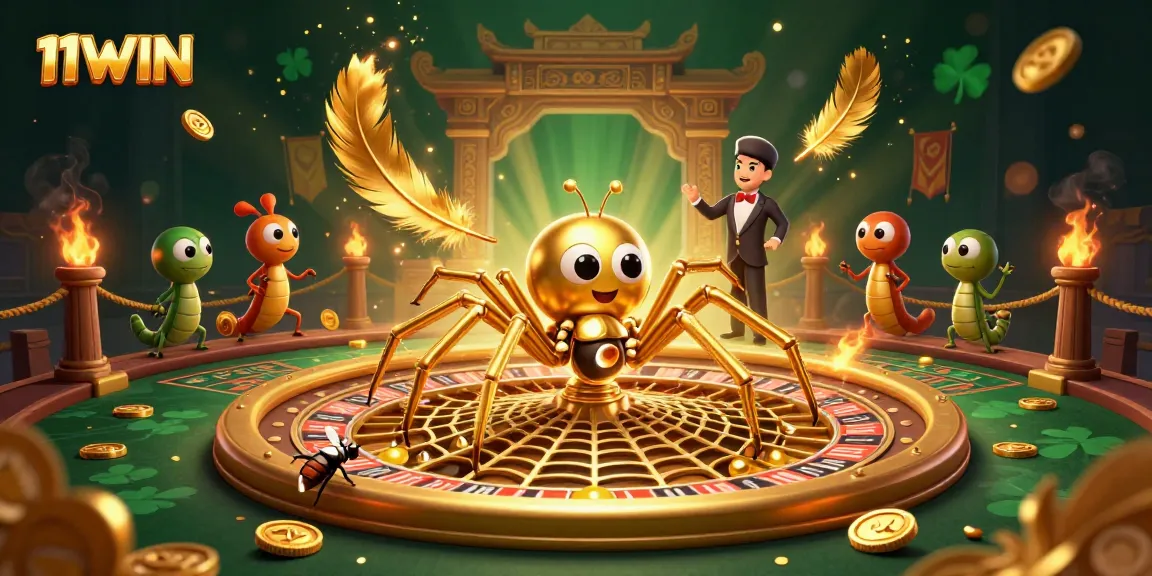 Engage in thrilling bets at 11WIN with a spider-themed roulette scene featuring rich casino elements.