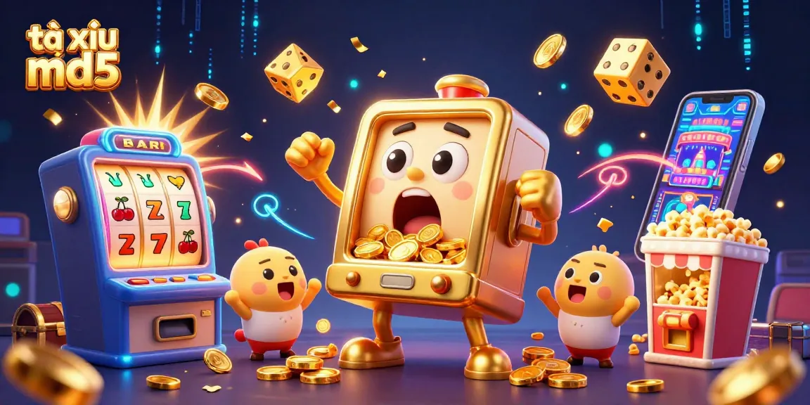 Experience stunning wins at tài xỉu md5 with vibrant scenes of slot machines and thrilling game action.