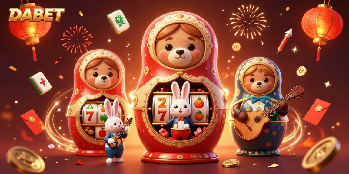 DABET highlights thrilling casino action featuring vibrant game symbols and lively characters.