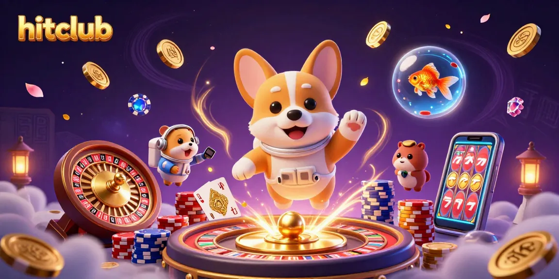 Play slots and win big at hitclub with a vibrant casino-themed illustration.