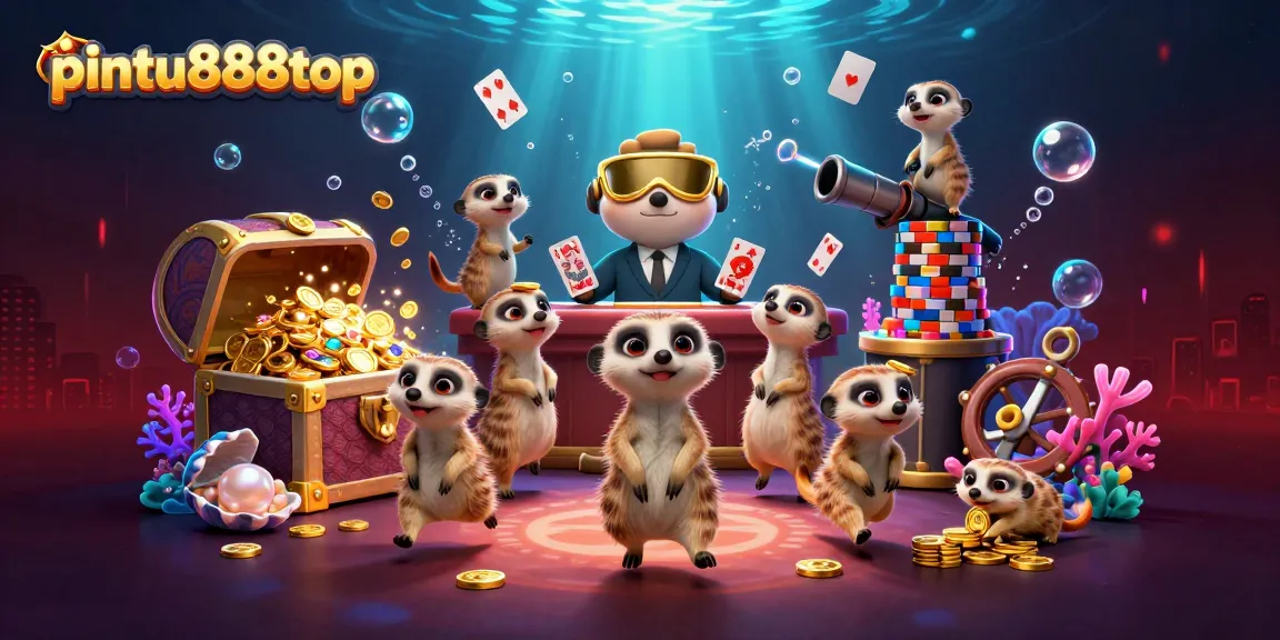 Experience exciting gameplay at pintu888top with meerkats managing a fantasy casino scene.