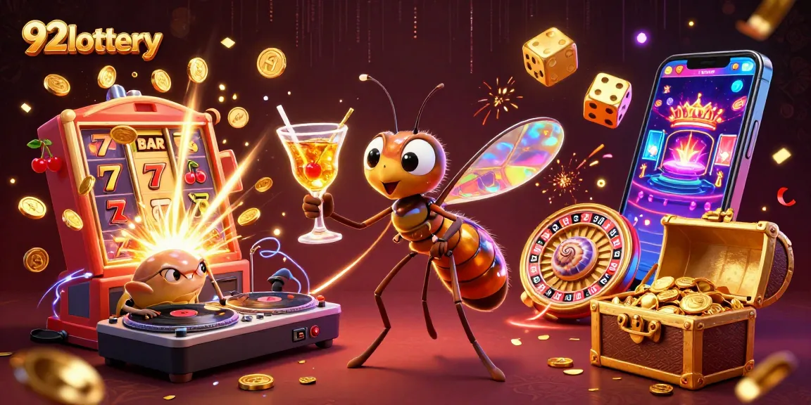Experience the excitement of 92lottery with vibrant casino elements and iconic characters.