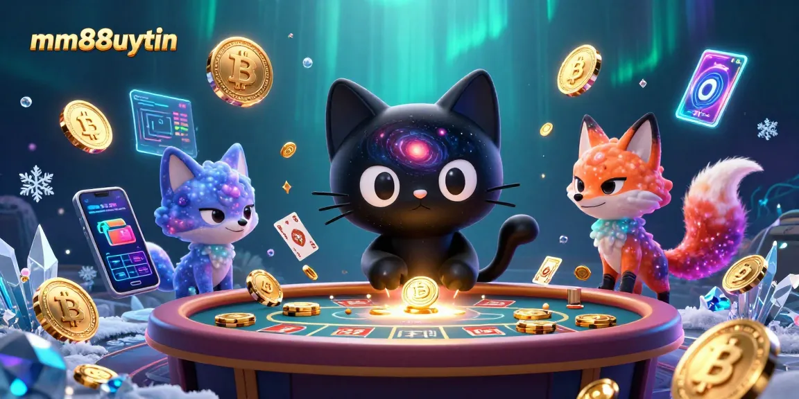 Play and win at mm88uytin with a cosmic-themed 3D casino illustration featuring unique characters.