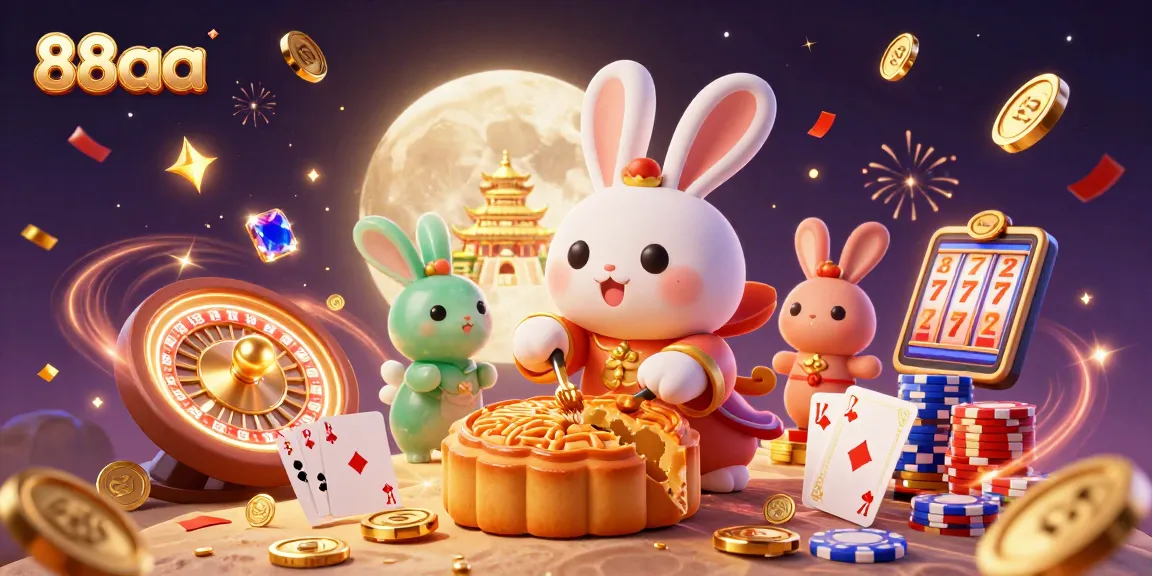 Engage in exciting gameplay with 88aa, featuring a moon rabbit revealing poker chips and golden coins.