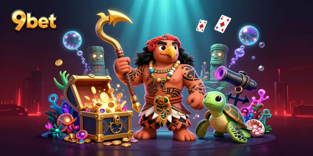 Experience the thrill of 9bet with a vibrant casino illustration capturing action and excitement.