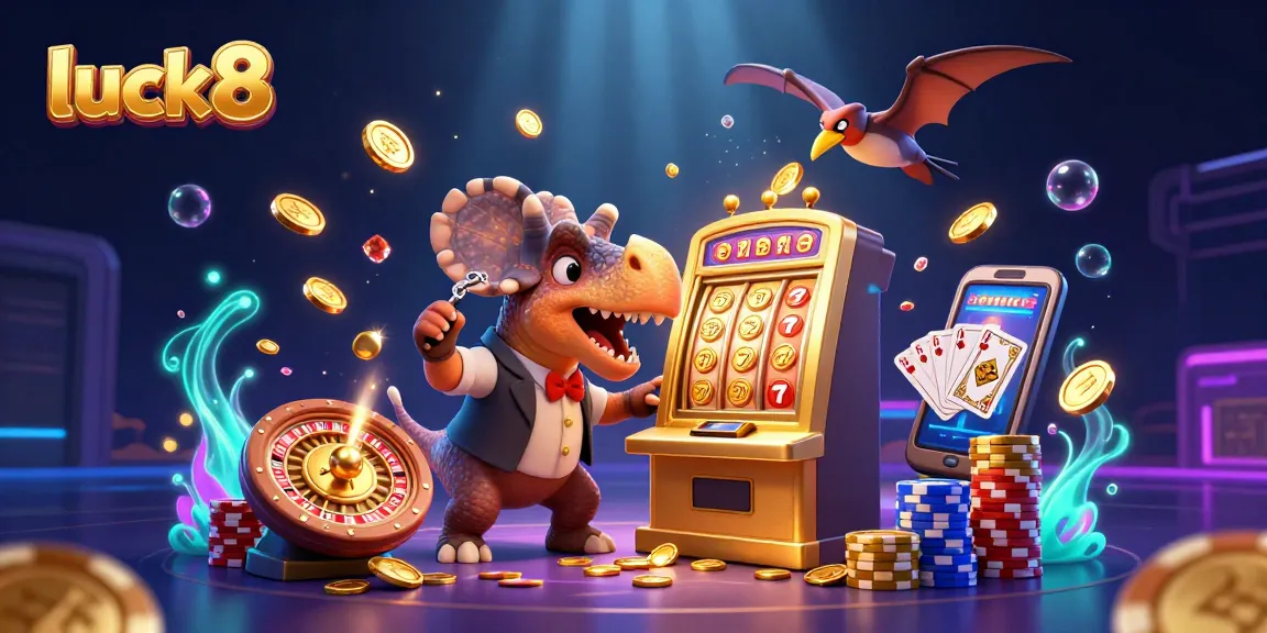 Experience luck8 with a dynamic 3D scene of jackpot wins and casino excitement.