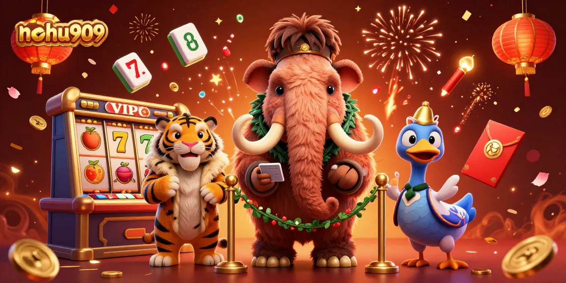 Nohu909 engages players in thrilling real money slot games with a whimsical atmosphere in a vibrant 3D illustration.