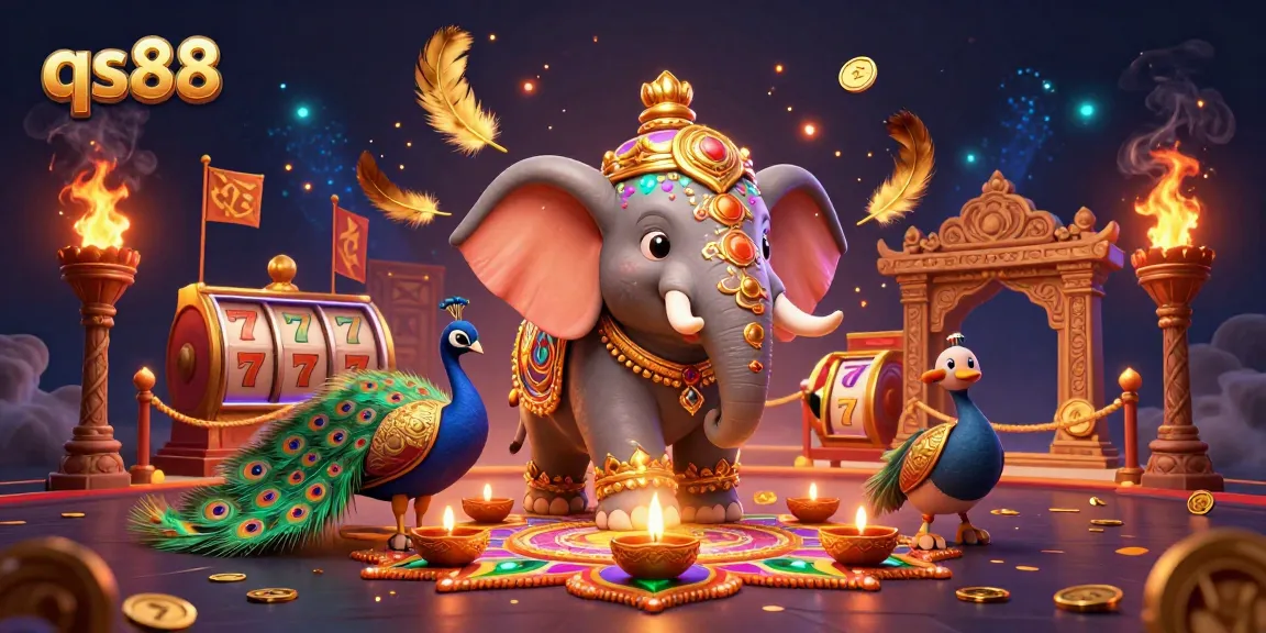 Experience thrilling gaming moments at qs88 with vibrant visuals of casino action and festive elements.