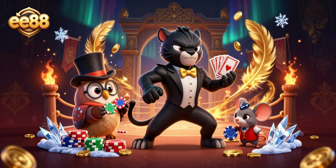 Experience the vibrant gameplay of ee88 with a stylish panther dealer amidst a casino scene.