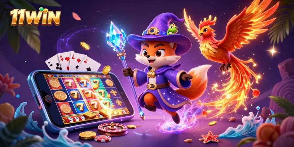 Engage in thrilling gameplay at 11WIN with mystical characters and vibrant casino elements.