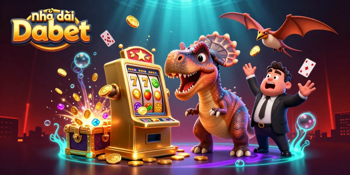 Nhà cái Dabet features a pachycephalosaurus winning jackpots at a vibrant casino scene.