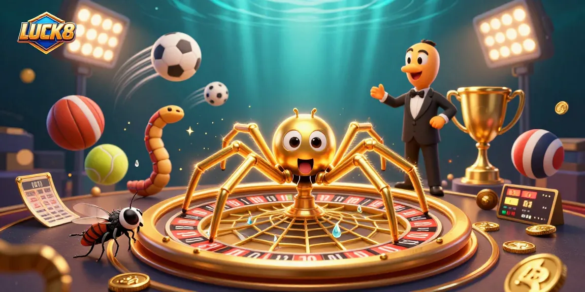 Experience the excitement of LUCK8 with this dynamic 3D illustration of betting action and casino elements.