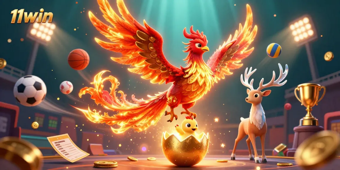 Bet on 11WIN: Immerse in a vibrant 3D casino universe showcasing dynamic sports elements.