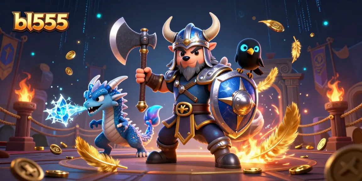 Win big at bl555 with a captivating Viking wolf warrior and fierce dragon in a dynamic casino scene.