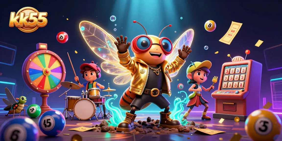 Win big with kk55 in this vibrant 3D fantasy casino scene filled with lottery excitement.