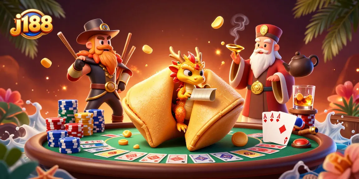 Experience thrilling poker strategies and action at j188 with a vibrant 3D illustration of luck and skill.