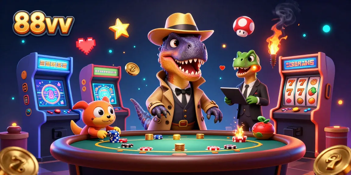 Engage in thrilling gameplay with 88vv's unique scene featuring dinosaur characters at a blackjack table.