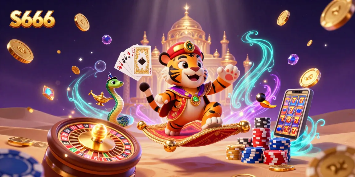 Experience thrilling gambling adventures with S666 featuring vibrant casino elements and characters.