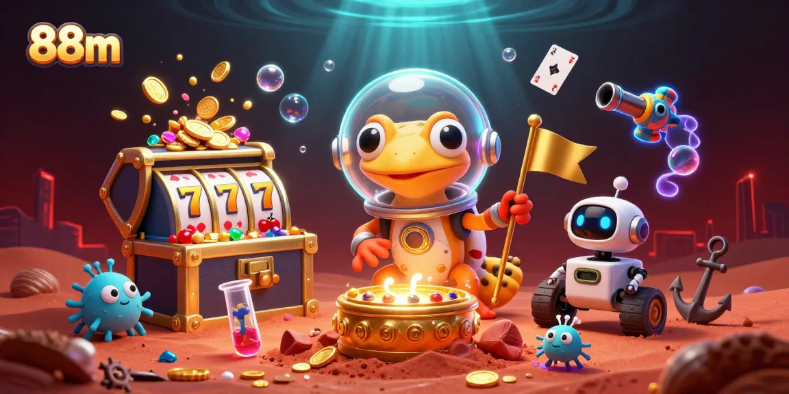 Experience thrilling gaming adventures at 88m with a vibrant 3D Martian illustration.
