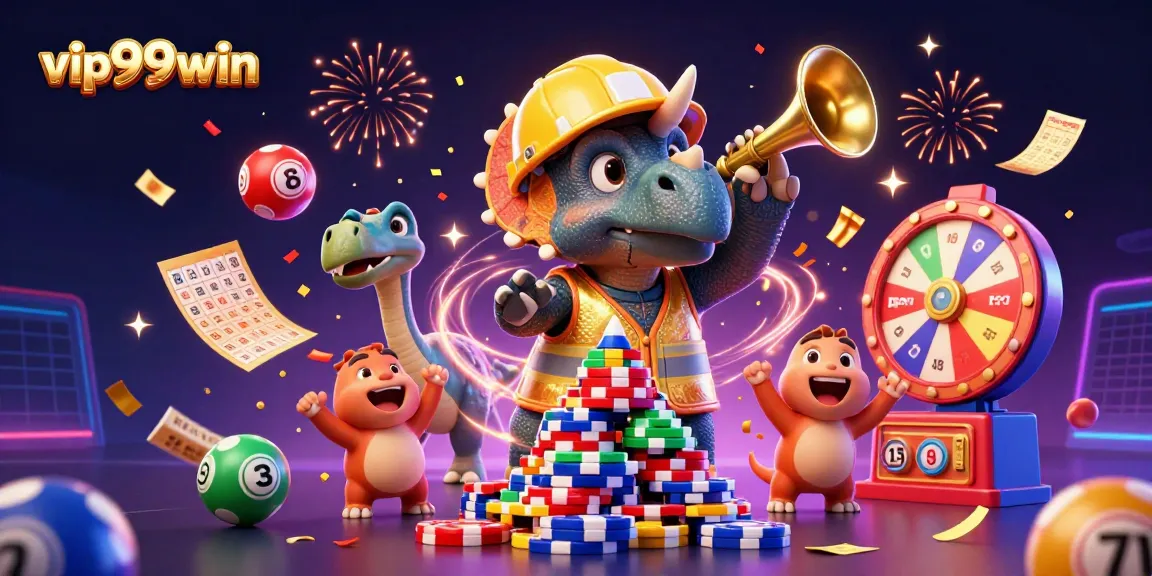 Celebrate wins at vip99win with a dynamic 3D illustration of gaming excitement and fun.