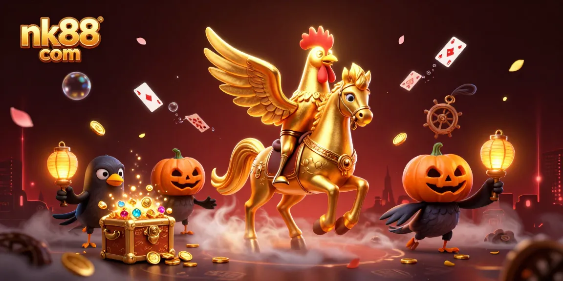 Win big at nk88 com with immersive gaming scenes featuring mythical characters and vibrant treasure elements.